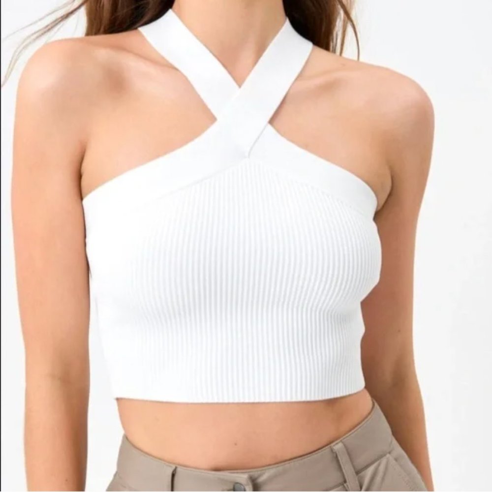 Aritzia Babaton sculpt knit criss cross cropped tank dupe from Glassons